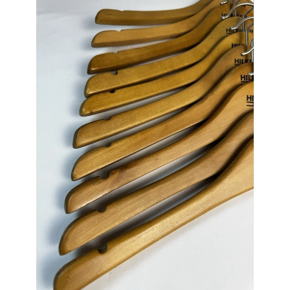 VTG HILFIGER DENIM SOLID WOOD HANGERS Lot Of 10 Retail Display Discontinued HTF